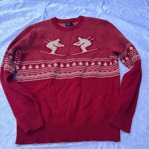J. Crew Men's Small Red 100% Lambs Wool Ski Graphic Sweater